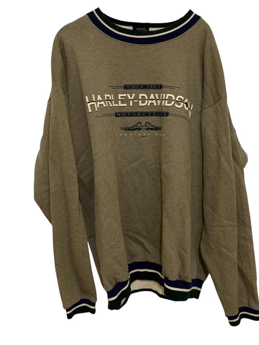 Vintage 90s Harley Davidson Green And Gray Sweatshirt 2XL Preppy Made In USA